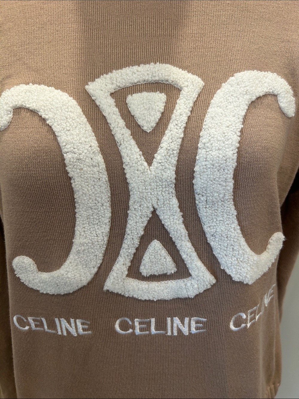 Celine Taupe Crewneck Sweater with White Raised Logo - Picture 2 of 6